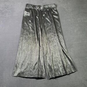 Zara Silver Metallic Micro Pleated Wide Leg Culottes – Small‎